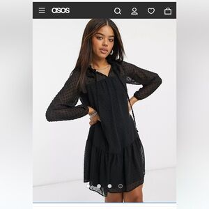 ASOS New Look frill neck chiffon smock mini dress in black